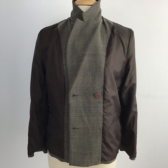 Talbots camel/black windowpane plaid double breasted lined wool blend blazer 10P - Picture 6 of 11